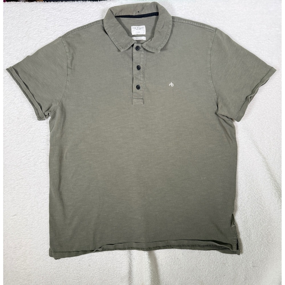 Rag & Bone Mens Slub Cotton Polo Shirt Olive Green Short Sleeve Size L Large